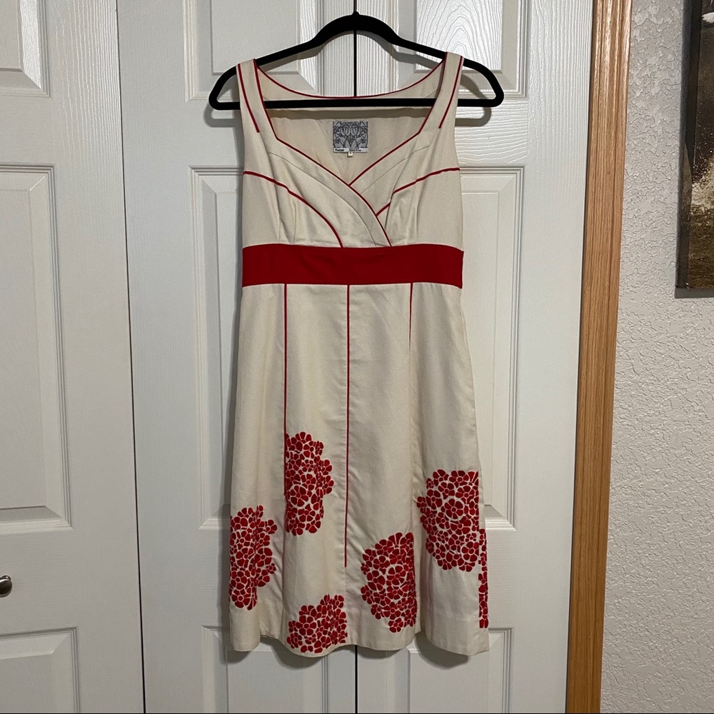 Anthropologie Cream and Red Dress Size 4